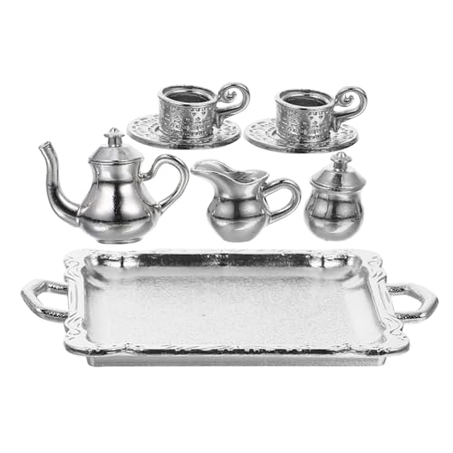 WOONEKY Küche Spielset 1 Satz Mini-Teeset Mini-Teetassen Mini- -Teekanne Teekessel winzige Häuser Metall Teezubehör von WOONEKY