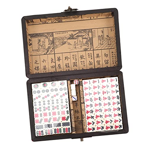 WOONEKY 1 Satz Reisespiel Mahjong Set Tragbares Kleines Mahjong Set mit Vollständigem Zubehör für Zuhause Camping und Partys mit Farbmustern von WOONEKY