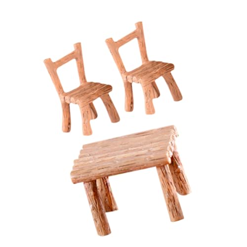 WOONEKY 1 Satz Simulierte Gartentische und Stühle Puppenhaus-Terrassentischstuhl Esstischmöbel aus Holz kleine deko handlocher bastelset terassendeko Mini-Gartendekoration Stuhlmodelldekor von WOONEKY
