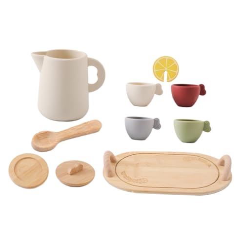 WOONEKY 1 Satz Teetassenspielzeug Kinderküche So Tun, Als Ob Sie Spielen Würden Puppenhaus-teeparty-Dekoration Mini-kaffeetasse Teeparty-Set Besteck Requisiten Kleinkind Hölzern Karikatur von WOONEKY