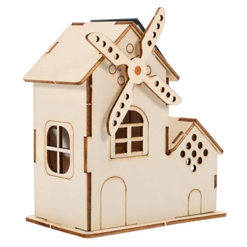 WOONEKY 1 Satz Unfertiger Holz Solar Windmühlen Bausatz für DIY Wissenschaftsprojekt für Kreative Experimente Einfach zu Montieren Sicheres aus Holz von WOONEKY