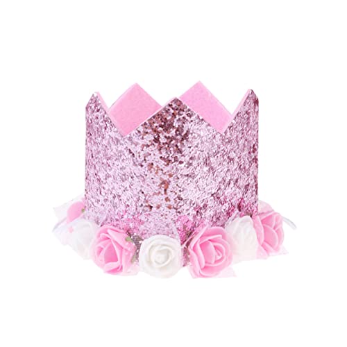 WOONEKY 1 Stück Geburtstagshut Krone mit Glitzer und Blumen Sequins Party Deko für Kindergeburtstag Rosa WOONEKY 1 Stück Geburtstagshut Krone mit Glitzer und Blumen Sequins Party Deko für Kindergeburtstag Rosa von WOONEKY