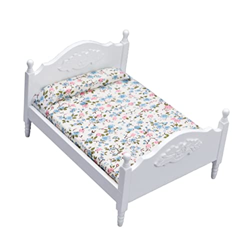 WOONEKY 1 Stück Mini Holz Doppelbett für Puppenhaus Realistisches Miniaturmöbel für Leichtes Design für Kreative Spielwelten von WOONEKY