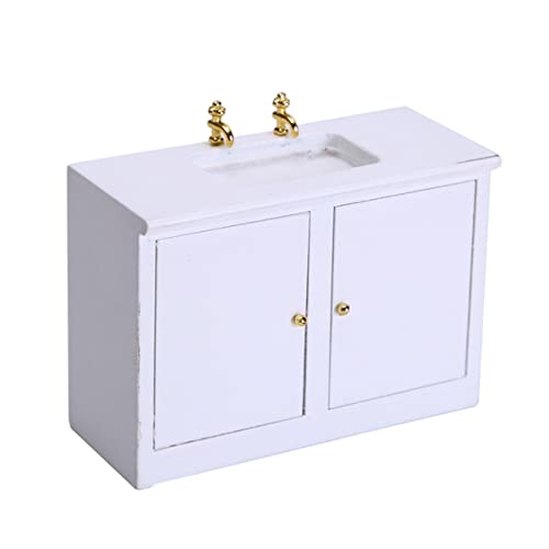 WOONEKY 1 Stück Miniatur Waschbecken Set für Puppenhaus Detailgetreues Badezimmer Zubehör mit Schrank Niedliches Modell für Kreative Spielwelten und Dekorationen von WOONEKY