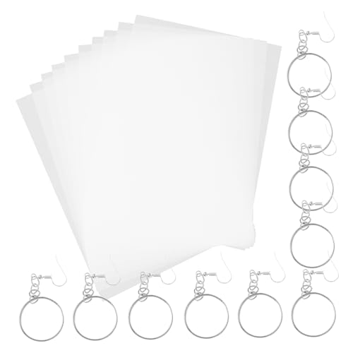 WOONEKY 10 Blatt Teiliges DIY Set Halbtransparente Schrumpffolie Handbemalt mit Silbernen Ohrhaken Schlüsselringen Hitzebeständige Schrumpffolie zum Basteln von Schmuck und von WOONEKY