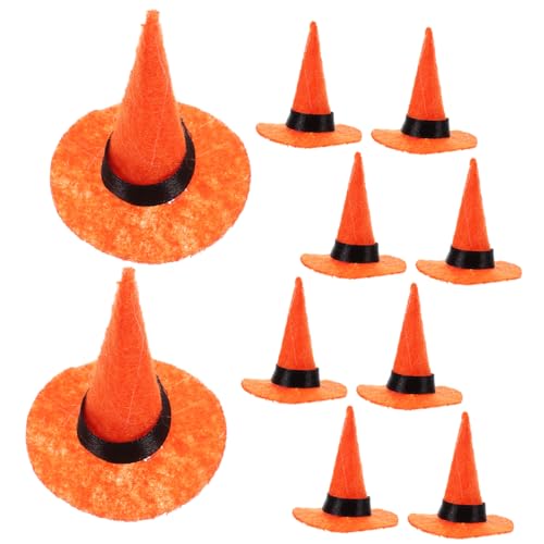 WOONEKY 10 Mini Hexenhüte aus Filz Halloween Deko Hüte für Partys Cosplay und Puppenhaus Dekorative Hüte Orange WOONEKY 10 Mini Hexenhüte aus Filz Halloween Deko Hüte für Partys Cosplay und Puppenhaus Dekorative Hüte Orange von WOONEKY