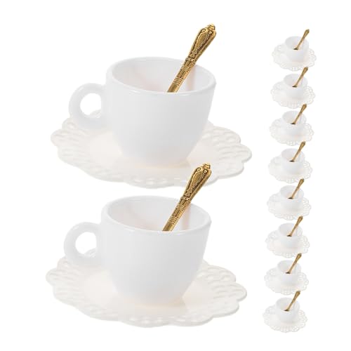 WOONEKY 10 Sets Puppenhaus Mini-kaffeetassen Mit Untertassen Und Metalllöffeln, Set, Realistische Weiße Plastik-simulationsbecher, Geschirr, Spielzeug, Puppenhaus-Dekorationen, WOONEKY 10 Sets Puppenhaus Mini-kaffeetassen Mit Untertassen Und Metalllöffeln, Set, Realistische Weiße Plastik-simulationsbecher, Geschirr, Spielzeug, Puppenhaus-Dekorationen, von WOONEKY