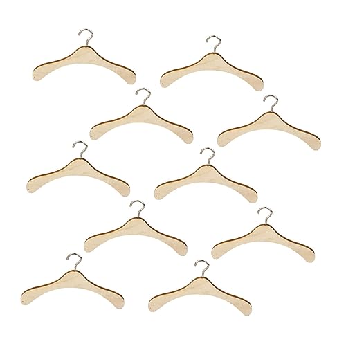 WOONEKY 10 Stück Holz Kleiderbügel für Puppen Teiliges für Puppenkleider und Accessoires zur Organisation von Puppenoutfits und Spielzeughaus Zubehör von WOONEKY