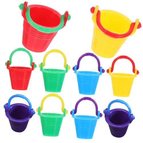 WOONEKY 10 Stück Mini Eimer für Puppenhaus Dekoration Farbenfroh Hochwertige Miniatur Wasserbehälter für Kreative Spielszene und Heimdekoration von WOONEKY