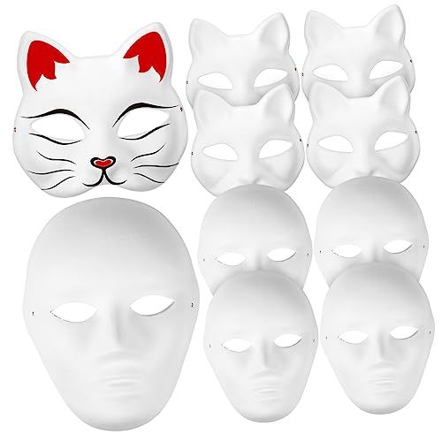 WOONEKY 10 Stück Teiliges DIY Papiermasken Weiß Unbemalt Katzen und Männerformen Leichte Wiederverwendbare Masken mit Verstellbarem Elastikband für Karneval Maskerade Party und Cosplay von WOONEKY