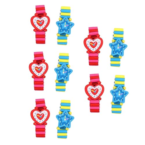 WOONEKY 10 Stück Teiliges Holzspieluhr mit Elastischem Armband Pädagogisches Lernspielzeug Kreative Cartoon Designs Sicher und Langlebig für Spielerisches Lernen und Kindliche Freude von WOONEKY