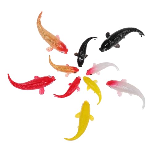 WOONEKY 10 Stück Teiliges Mini Koi Fisch Resin Figuren Lebensnahe Aquarium Landschaftsornamente Bunte Gartendeko Teich Installation von WOONEKY