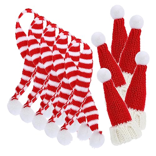 WOONEKY 10 Stück Teiliges Mini Weihnachtsmützen und Gestrickte Schals aus Wolle Weiche Textur Weinflaschen und Puppendeko Festliche DIY Accessoires für Weihnachten und Familienfeiern von WOONEKY