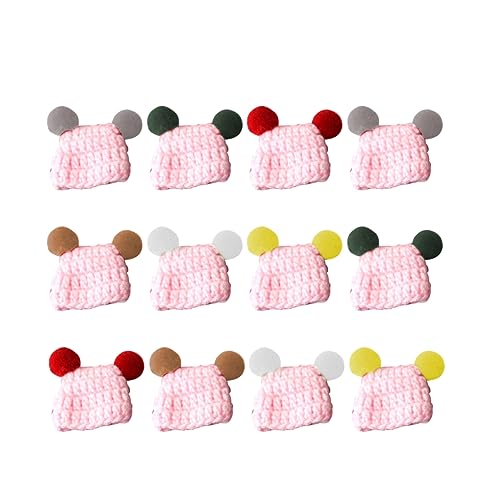 WOONEKY 12 Stück DIY Mini Mützen für Puppen Handgefertigte Strickmützen Mischfarben für Kreative Bastelprojekte für Dekoration von WOONEKY