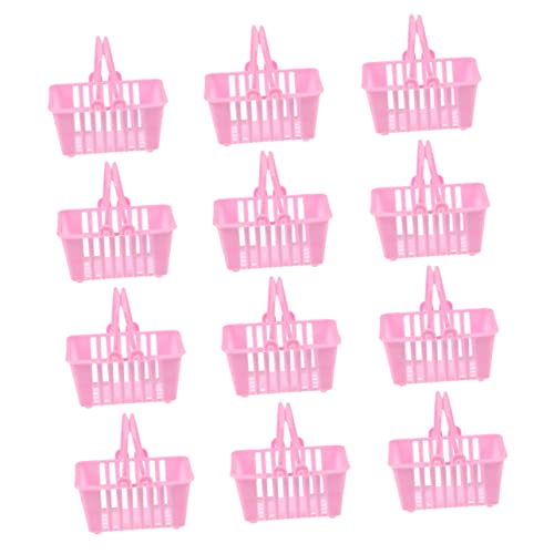 WOONEKY 12 Stück Mini Einkaufsbaskett für Teiliges Rosa Handgefertigte Spielzeugkörbe für Puppenhaus und Rollenspiele für Kleine Mädchen und Kreative Spielstunden von WOONEKY