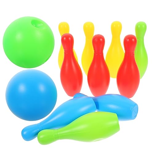 WOONEKY 12 Stück Teiliges Bowling Set Interaktives Simulation für Eltern Junge Mädchen Aktivitäten Flaschen Bälle Fördert Aufmerksamkeit und Koordination in Bunten Farben Zufällige Farbe von WOONEKY