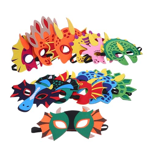 WOONEKY 12 Stück Teiliges Dinosaurier-masken Weiche Filzmasken mit Verstellbarem Gummiband Atmungsaktiv Hautfreundlich Dinosaurier-partydekoration für Halloween Geburtstage Rollenspiele von WOONEKY