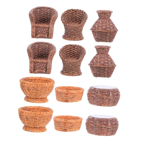 WOONEKY 12stücke Miniatur Korb Woven Basket Für Puppenhaus Dekoration Atemberaubende Kleine Körbe Aus Baummaterial Für Mini Landschaften Und Kreative Bastelprojekte von WOONEKY