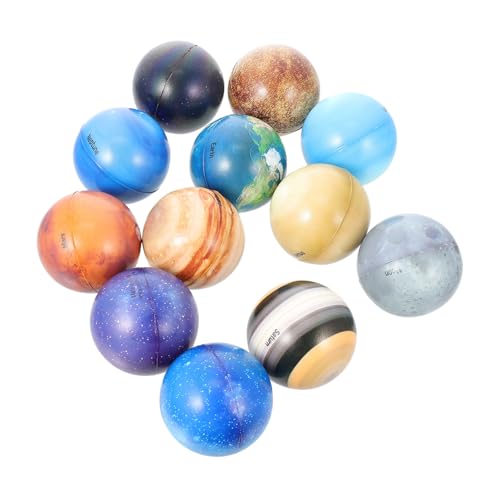 WOONEKY 12 Stück Teiliges Planetenset Stressbälle Lernspielzeug Anti Stress Hüpfball Weiche Schaumbälle Frühförderung Spielspaß für Indoor Outdoor von WOONEKY