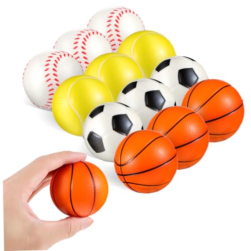 WOONEKY 12Stücke Fußball Baseball Basketball Tennis für Stressabbau und Party Gefälligkeiten von WOONEKY
