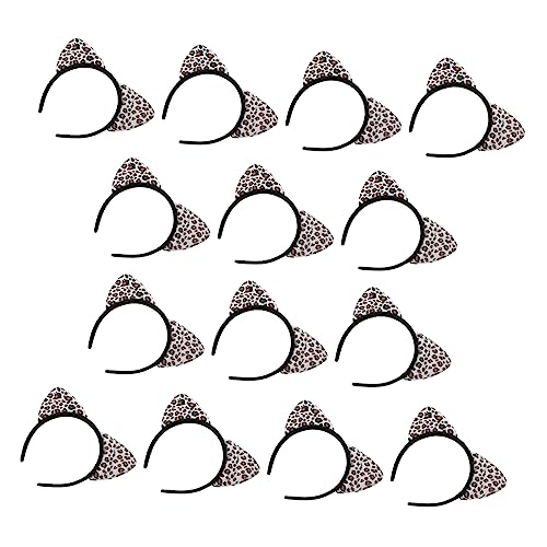 WOONEKY 14 Stück Teiliges Leopard Katzenohren Haarband Stirnband mit Leopardenmuster Modisches Cosplay Kostümzubehör für Mädchen und Erwachsene Kreatives Festival Party Accessoire von WOONEKY