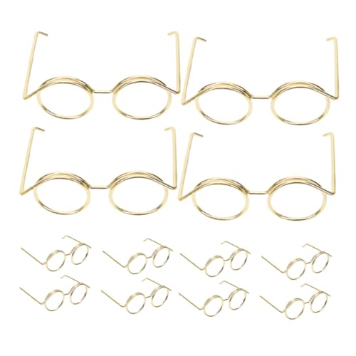 WOONEKY 15 Stück Teiliges Mini Puppengläser Metallischer Draht Rahmen Runde Brillen ohne Gläser für Puppenkostüm Dekoration DIY Zubehör in Gold von WOONEKY