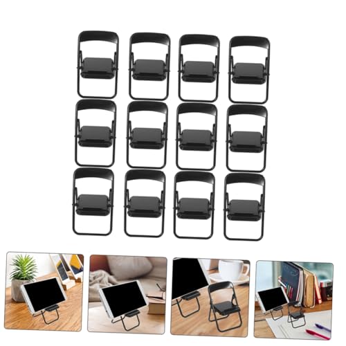 WOONEKY 15 Stück Teiliges Miniatur Klappstuhl als Handyhalter und Mini Möbel Zubehör Faltbarer Schwarzer Telefon Ständer für Puppenhäuser Mikro Landschaftsdekoration Aufbewahrungsmodell von WOONEKY