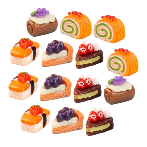 WOONEKY 15 Stück Teiliges Miniatur Obstkuchen aus Resin Realistische Mini Kuchen Dekoration für Puppenhaus Küche Miniatur Essensrequisite als Küchenzubehör und Fotorequisite von WOONEKY