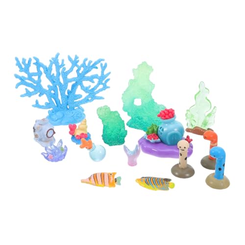 WOONEKY 15 Stück -minitiere, Kunstharz, Meer, Kleine Tiere, Schildkröte, Mini-Fisch, Korallenfiguren, Aquarium-Ornamente, Fischtank-Dekorationen, Feengarten-zubehör von WOONEKY