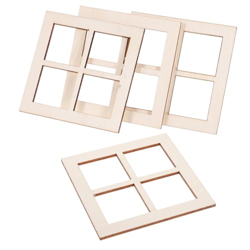 WOONEKY 16 Stück Miniatur Fensterrahmen Teiliges Uncoloriertes Holz für Puppenhaus Zubehör Realistisches Design für Kreative DIY Dekoration für Kleine Wohnaccessoires von WOONEKY