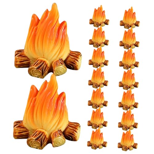WOONEKY 16 Stück Teiliges Resin Lagerfeuer Modellset Wetterfeste Miniatur Fake Campfire Dekoration mit Realistischem Flammeneffekt für DIY Mikro-Landschaft Garten Blumentöpfe Puppenhaus von WOONEKY