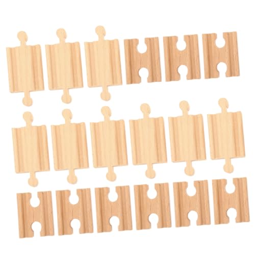 WOONEKY 18 Stück Teiliges Holz Zugschienen mit Geraden Gleisen für Pädagogische Holzeisenbahn Zubehör Kreativität Feinmotorik und Hand Auge Koordination Kompatibel mit Montessorispielzeug von WOONEKY
