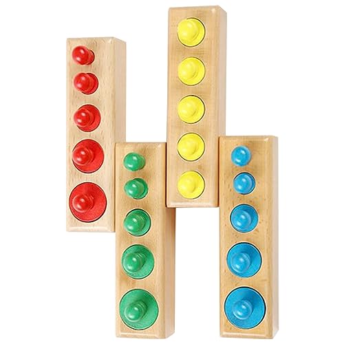 WOONEKY Holzspielzeug Zylinderspielzeug für Kinder – 1 Satz Montessori Spielzeug mit Knöpfen zur Farberkennung Fördert Koordination und Kreativität Geeignet für Kleinkinder von WOONEKY