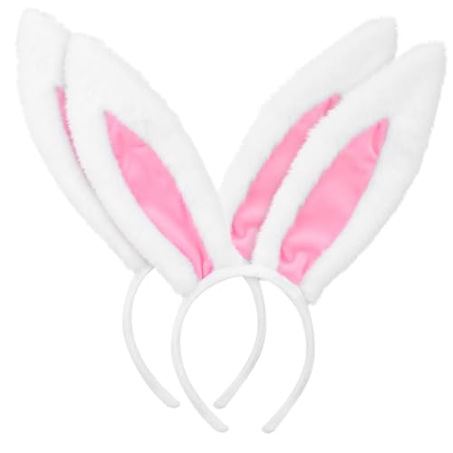 WOONEKY 2 Flauschiges Bunny Ears Stirnband Teilig mit Elastischem Band Süße Weiße Hasenohren aus Weichem Stoff Flexibel und Bequem für Partys Hochzeiten Halloween und Festliche von WOONEKY