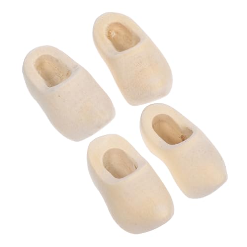 WOONEKY 2 Paare Unbemalte Mini Holzschuhe DIY Miniatur Holzschuhe Blank Holzclogs Puppenhaus Dekoration Zubehör Holländische für Bastelbedarf und Wohnaccessoires von WOONEKY