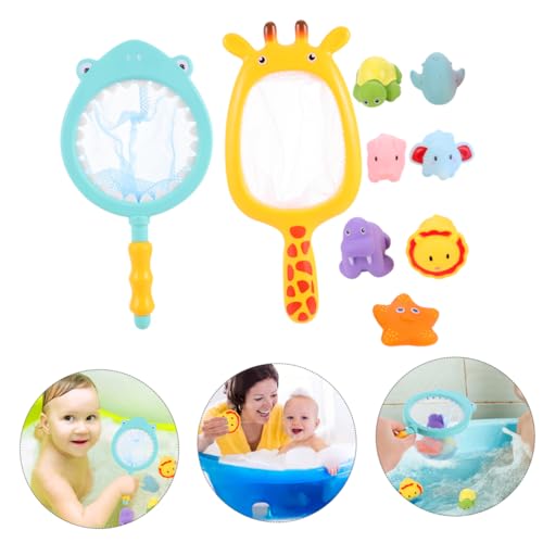 WOONEKY 2 Sätze Badespielzeug Wasserspritzspielzeug mit Fischnetz und Farbwechsel Tierfiguren Badewannenspielzeug für Junge Mädchen und Kleinkinder Teiliges Giraffen und Teiliges von WOONEKY