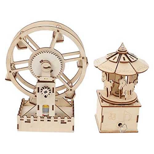 WOONEKY 2 Sätze Holz Puzzle für Wissenschaftliches Puzzle mit Mechanischen Bauelementen Zufälliger Stil Pädagogisches Holzspielzeug für Kreative von WOONEKY