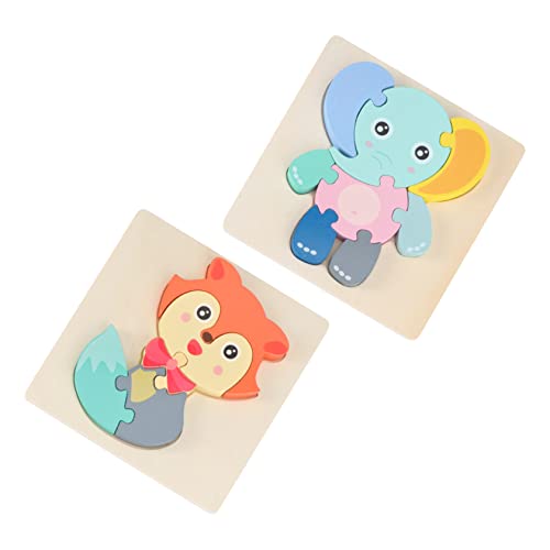 WOONEKY 2 Sätze Holzpuzzle Tierpuzzle Dickes Lernspielzeug für Farb und Formerkennung Hand Auge Koordination Montessori für Jungen Mädchen von WOONEKY