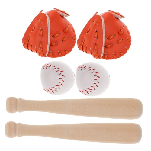 WOONEKY 2 Sätze Mini Baseball Spielset Set aus PU und Langlebige Miniatur Sportdeko für Puppenhaus Vielseitig als Rollenspielzubehör und Wohnaccessoire Oranges Baseball und Softball Set von WOONEKY