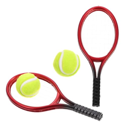 WOONEKY 2 Sätze Mini Tennisracket Set Teilig Miniatur Tennisschläger und Ball Puppenhaus Zubehör Kreatives Sportspielzeug Cake Topper für Themenpartys von WOONEKY