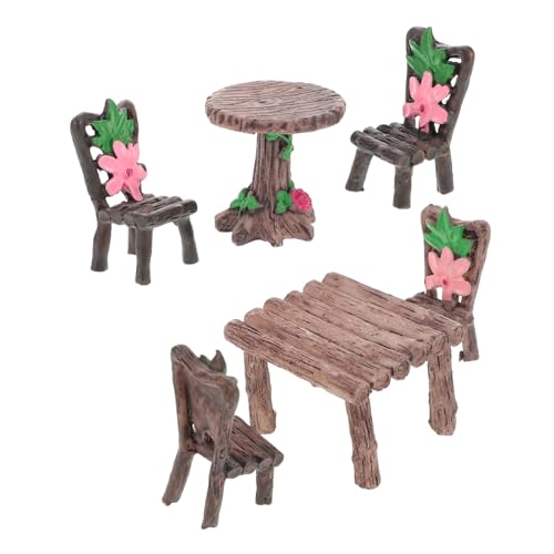 WOONEKY 2 Sätze Miniatur Gartenmöbel Set Harz Tisch Stühle Mikrolandschaft Dekoration Puppenhaus Zubehör für Bastelarbeiten und Miniaturgärten von WOONEKY