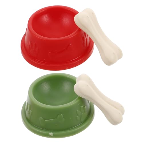 WOONEKY 2 Sätze Miniatur Hundeschalen Teilig mit Realistischem Design und Kleinen Knochen Vielseitiges für Puppenhaus Kreatives Zubehör für Kleine Hunde und Tierfiguren Detailgetreue von WOONEKY