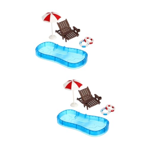 WOONEKY 2 Sätze Puppenhaus Schwimmpool Möbel Deko für Miniaturhäuser Sommerliche Poolmöbel und Zubehör für DIY Dekorationen und Puppenhaus Accessoires Robuste Kunststoffmodelle von WOONEKY