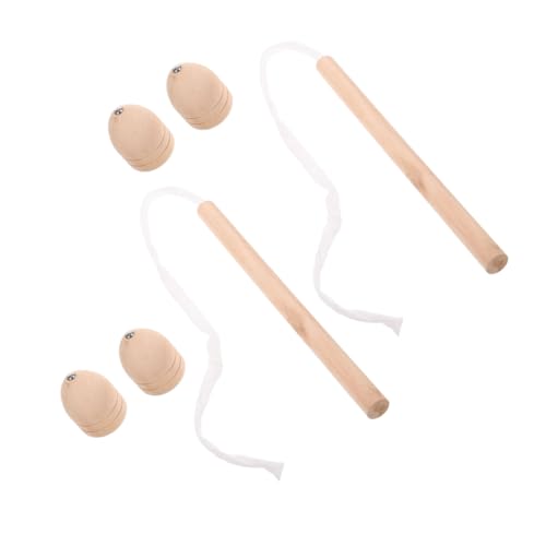 WOONEKY 2 Sätze Traditionelles Holz Kreiselspielzeug mit Peitsche Robustes Outdoor Gyro für Klassisches Kinderspielzeug für Kindergeburtstag und Partyspaß von WOONEKY