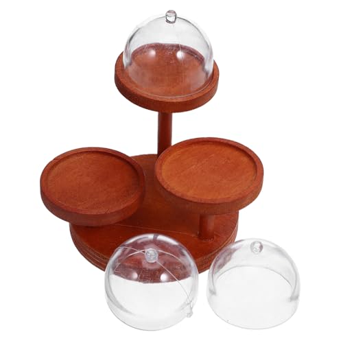 WOONEKY 2 Satz Miniatur Kuchenständer Holz Puppenhaus Dessertregal mit Abdeckhaube für Mini Obst Süßigkeitendekoration von WOONEKY