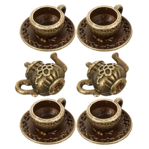 WOONEKY 2 Sets Mini- -Miniatur-teeservice, Metall-teetasse Und Teekannen Für Sammler, Mini-, Miniatur-teetassen, Teekannen-Set, Miniatur-teekessel, Mini- -zubehör von WOONEKY