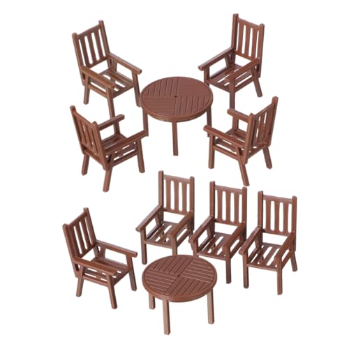 WOONEKY 2 Sets Miniatur-küchenmöbel, Puppenhaus, Mini-möbel, Dekoration, Mikro-landschaftszubehör, Garten, Mini-Tisch Und Stuhl, Modell Für Schreibtisch, Braun von WOONEKY