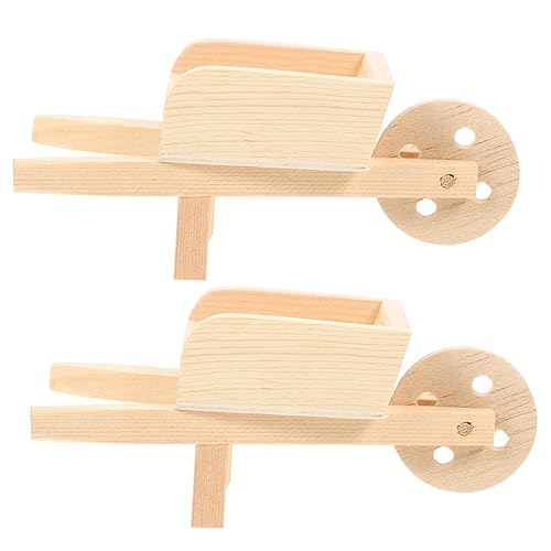 WOONEKY 2 Stck Miniatur Schubkarre Holz Detailreiche Miniatur Wagen Modelle Puppenhaus Dekoration Langlebiges Naturholz Geeignet für Miniaturgärten und Landschaften von WOONEKY