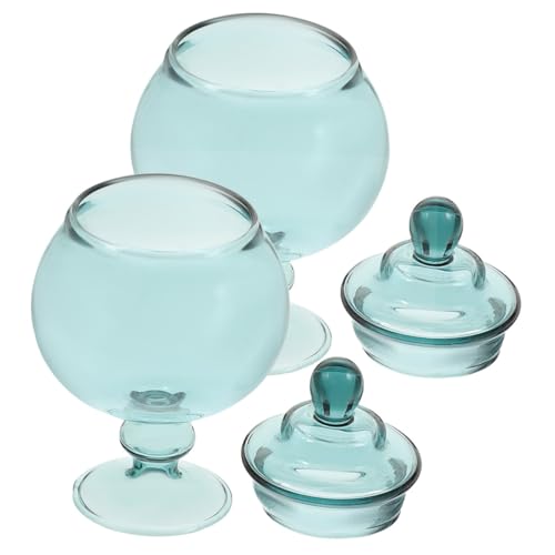 WOONEKY 2 Stück Bonbonglas Modell, Mini Glas, Miniatur Bonbongläser Aus Glas, Mini Spielzeug Für Mädchen, Puppenhaus, Miniatur Aufbewahrungsbehälter, Puppenhaus Ornamente, Mini von WOONEKY