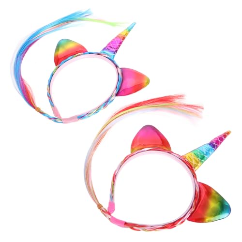 WOONEKY 2 Stück Einhorn Haarreif für Mädchen Magisches Horn Design Bequemes Stirnband Langlebig für Einhorn Geburtstag Halloween Kostüm Partydekoration Fotorequisite von WOONEKY